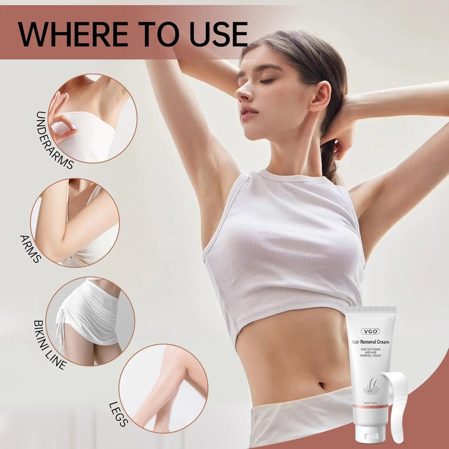 Roll over image to zoom in VGO Painless Bikini Gel for Women & Men, Unwanted Hair Removal for All Skin Types, 120ml / 4.06oz VGObeauty