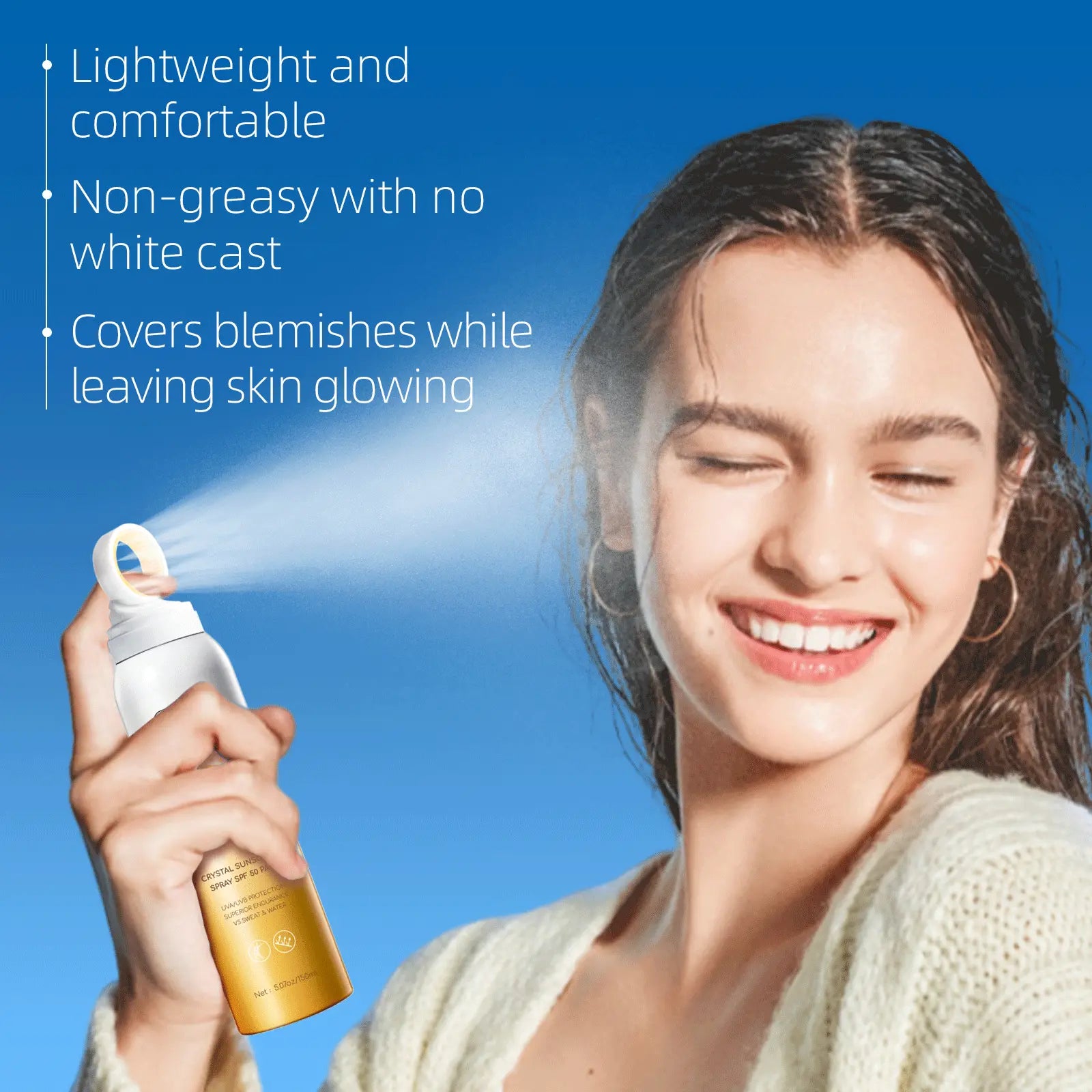VGO Crystal Sunscreen Spray SPF 50, Oxybenzone-Free UVA/UVB Protection, Lightweight Moisturizing Sunscreen Water Resistant Spray for Body Face.150ml VGObeauty