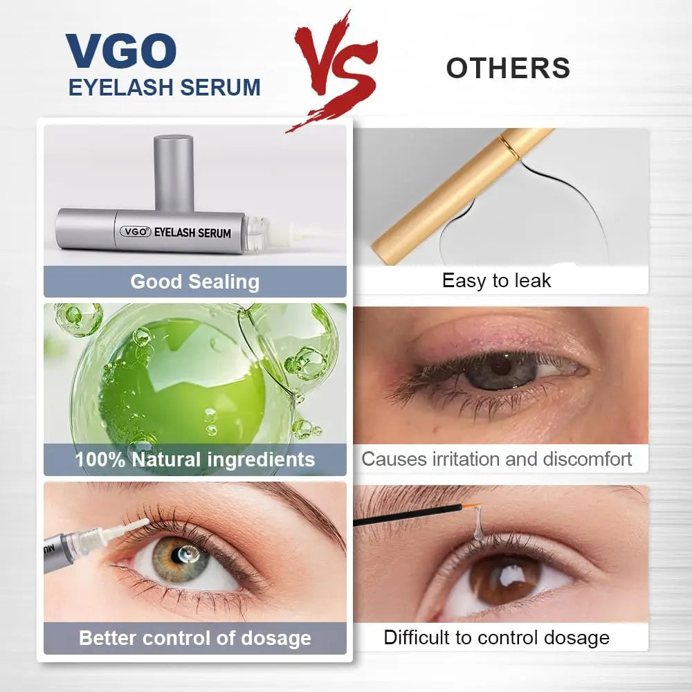 VGO Eyelash Serum - Lash Serum for Eyelash Growth, Clear Effect for Thicker, Longer Lashes with Natural Ingredients - Safe, Gentle & Non-Irritating Eyelash Growth Serum for All Skin Types. VGObeauty