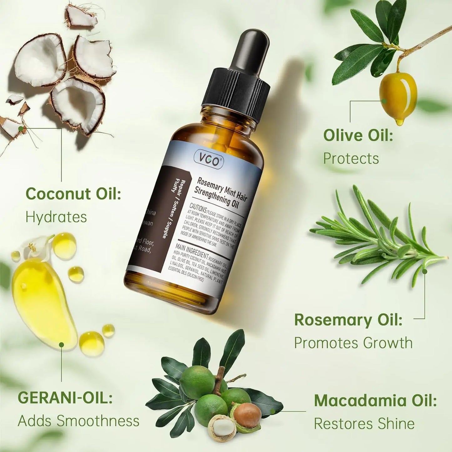 VGO Rosemary Oil for Hair Growth & Care Oil 2.02 oz – Strengthening, Nourishing & Repairing, Reduces Split Ends, Improves Hair Texture, Safe for All Hair Types VGObeauty