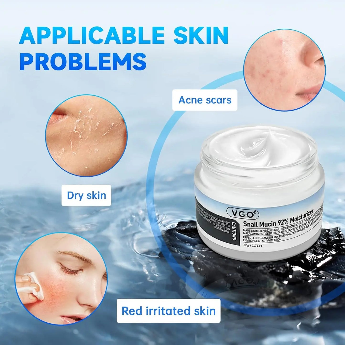 VGO Snail Mucin 92% Moisturizer Daily Face Moisturizer Hydrating Repair Face Gel Cream for Dry & Sensitive Skin, All Skin Types 50g / 1.76oz VGObeauty